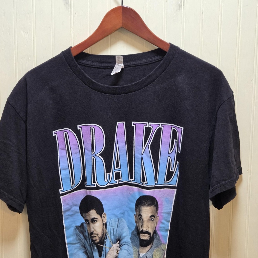 Drake Shirt Mens Large Black Portrait Graphic Tee Alstyle Heavyweight Rap